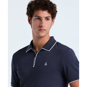 Cotton Interlock 1/4 Zip Tipped Polo (Dark Sapphire Heather) 