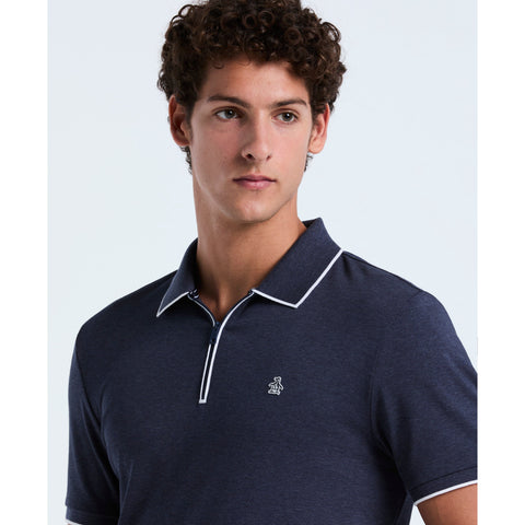 Cotton Interlock 1/4 Zip Tipped Polo (Dark Sapphire Heather) 