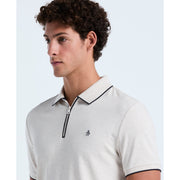 Cotton Interlock 1/4 Zip Tipped Polo (Birch Htr) 