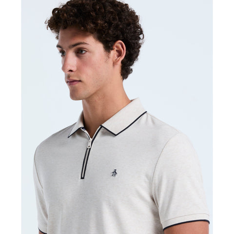 Cotton Interlock 1/4 Zip Tipped Polo (Birch Htr) 