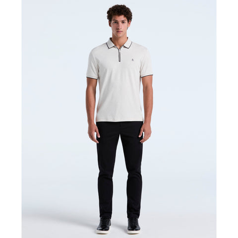 Cotton Interlock 1/4 Zip Tipped Polo (Birch Htr) 