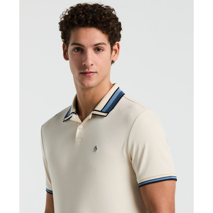 Cotton Interlock Novelty Tipped Polo Shirt (Birch) 