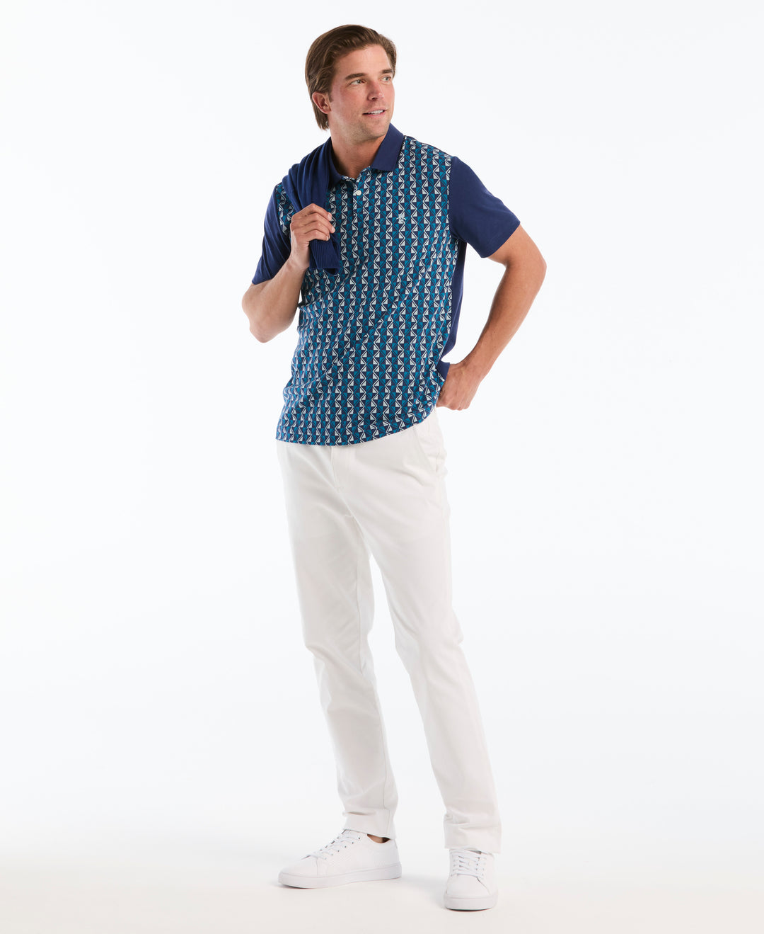 Cotton Jacquard Diamond Polo (Blue Depths) 