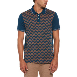 Jacquard Front Geometric Print Polo (Poseidon Blue) 