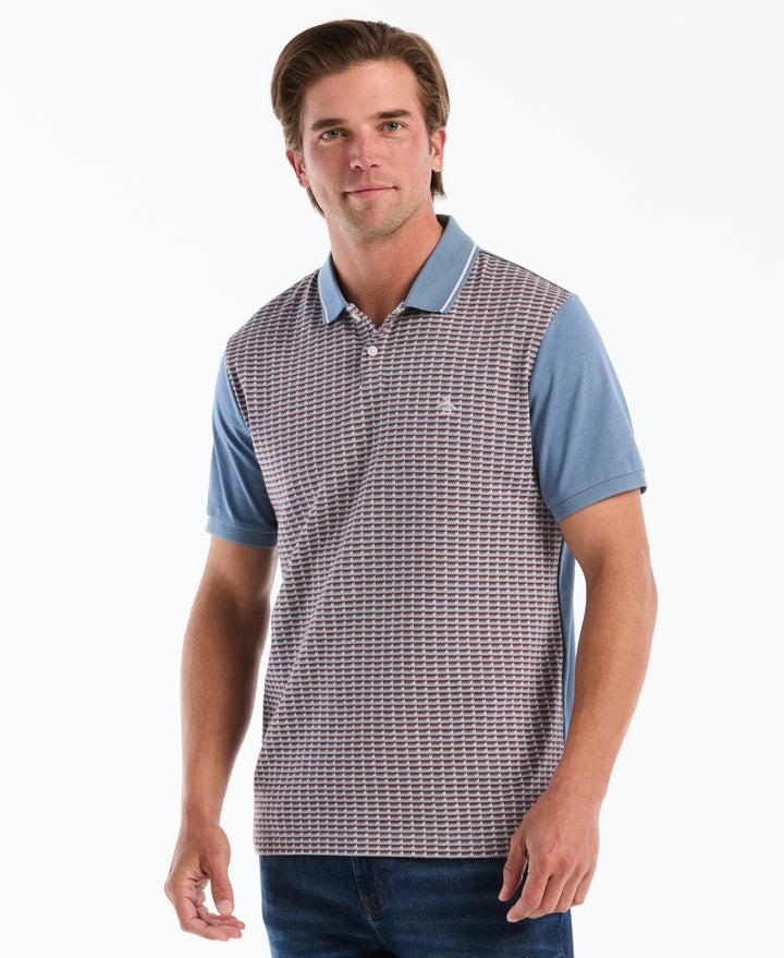 Cotton Jacquard Geo Tipped Polo (Copen Blue) 