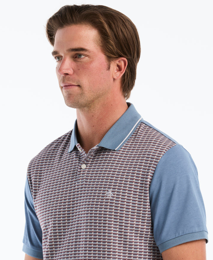Cotton Jacquard Geo Tipped Polo (Copen Blue) 