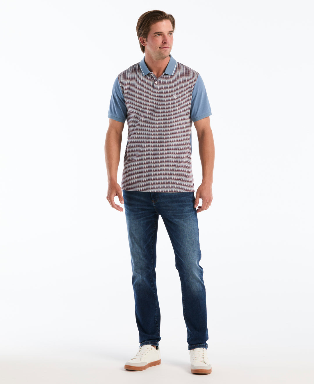 Cotton Jacquard Geo Tipped Polo (Copen Blue) 