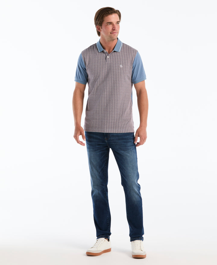Cotton Jacquard Geo Tipped Polo (Copen Blue) 