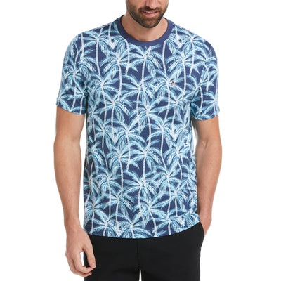 Cotton Jersey Allover Palm Print Tee (Sargasso Sea) 