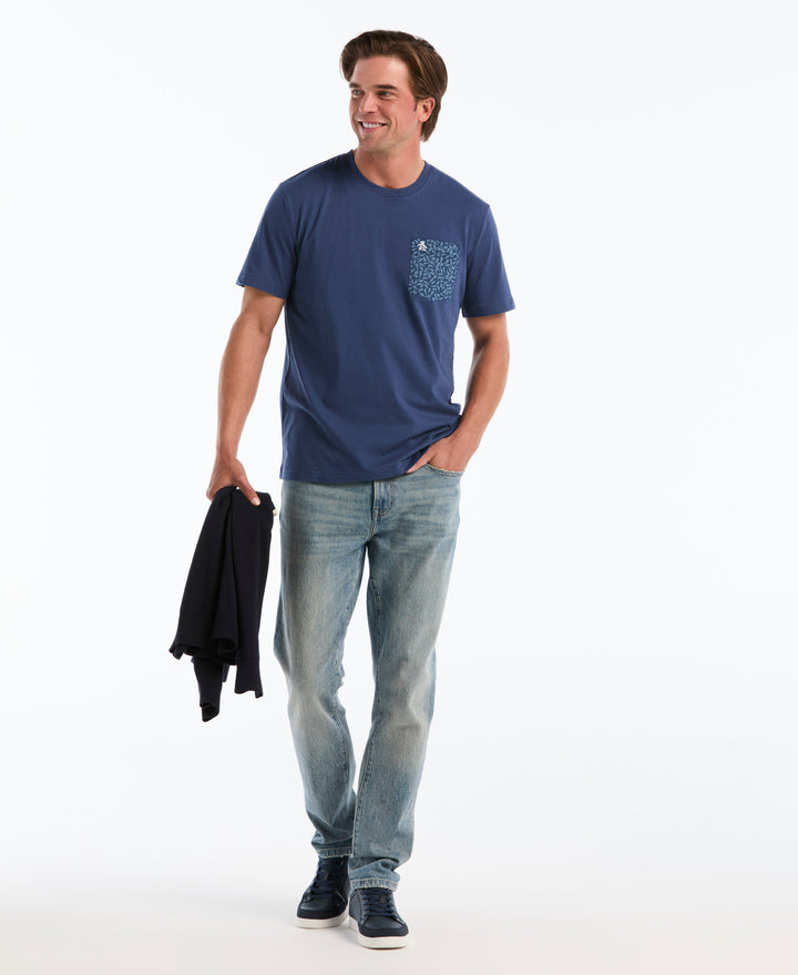 Cotton Jersey Bottle Print Pocket Tee (Sargasso Sea) 