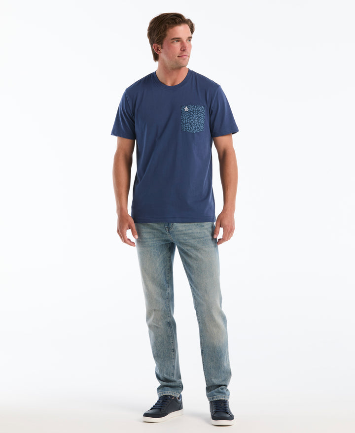 Cotton Jersey Bottle Print Pocket Tee (Sargasso Sea) 