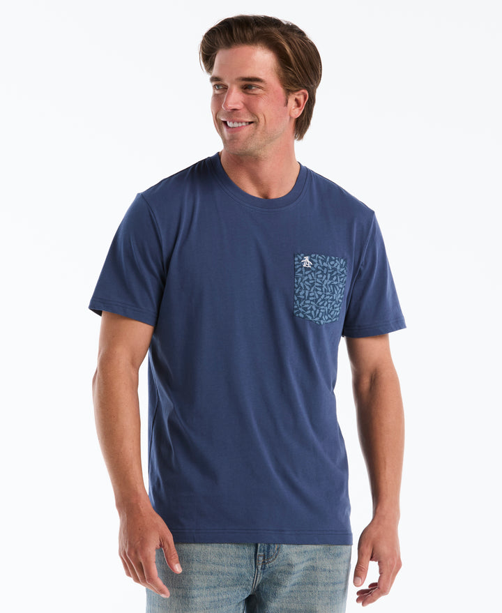 Cotton Jersey Bottle Print Pocket Tee (Sargasso Sea) 