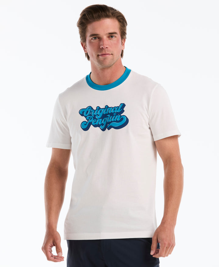 Cotton Jersey Graphic Ringer Tee (Bright White) 