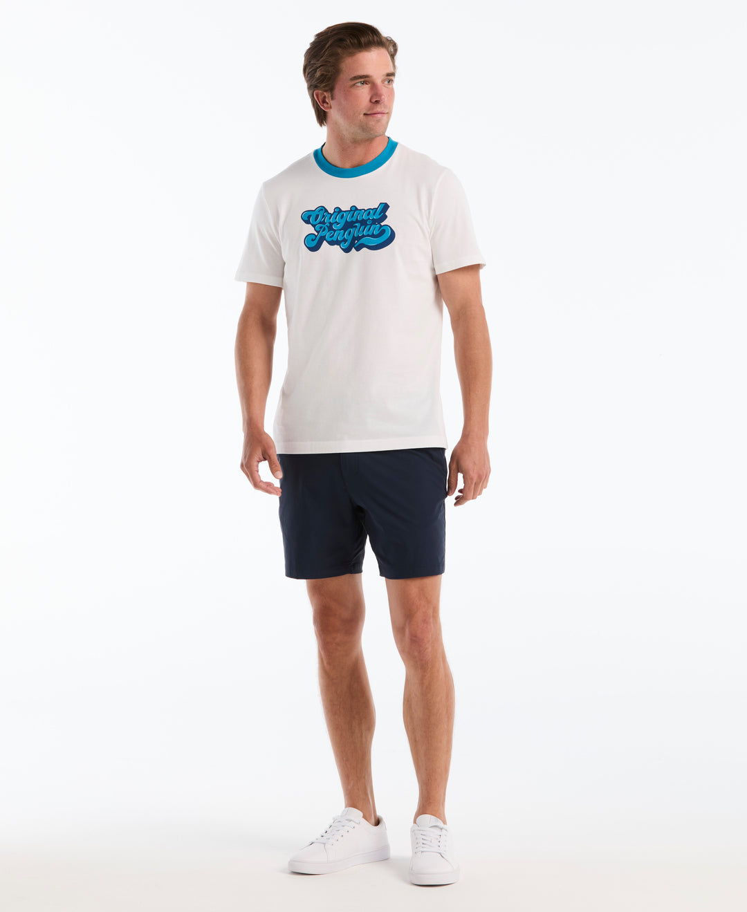 Cotton Jersey Graphic Ringer Tee (Bright White) 
