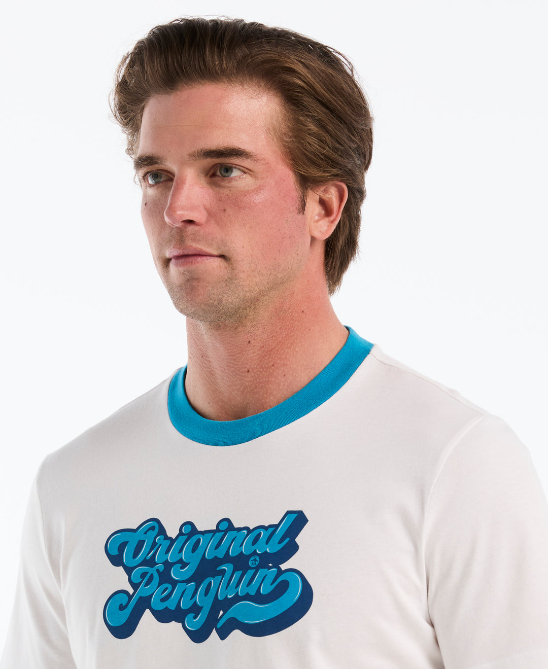 Cotton Jersey Graphic Ringer Tee (Bright White) 