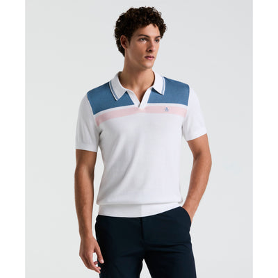 Cotton Jersey Stripe Sweater Polo (Bright White) 