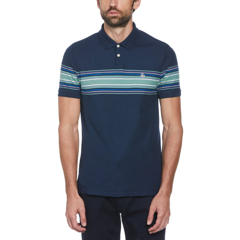 Cotton Pique Chest Stripe Polo (Dress Blues) 