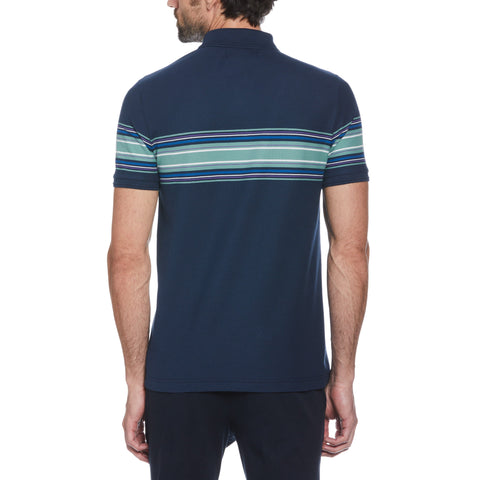 Cotton Pique Chest Stripe Polo (Dress Blues) 