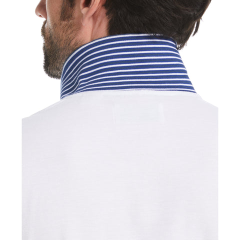 Cotton Pique Striped Undercollar Polo (Bright White) 
