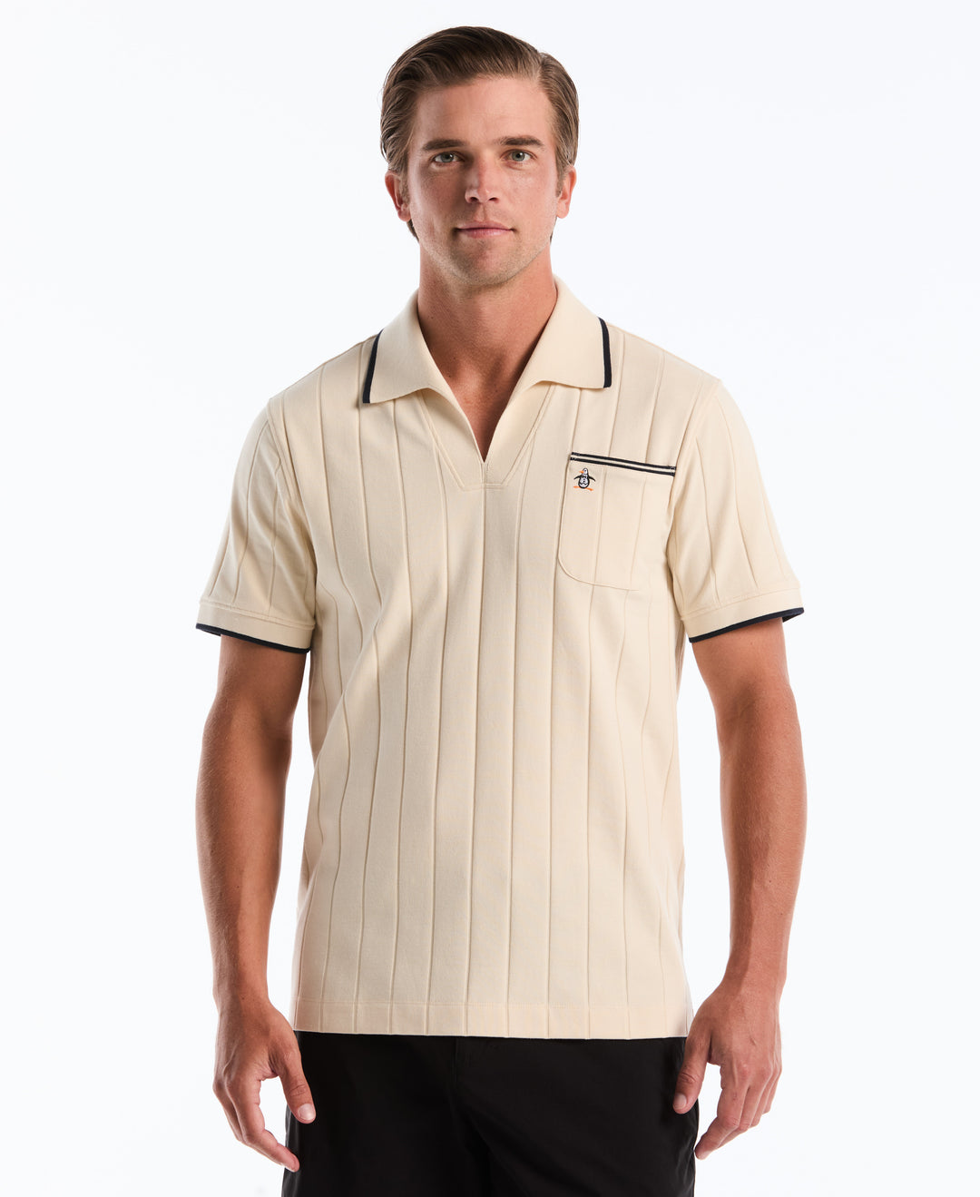 Cotton Rib Open Collar Polo (Birch) 