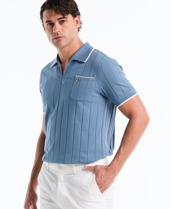 Cotton Rib Open Collar Polo (Copen Blue) 