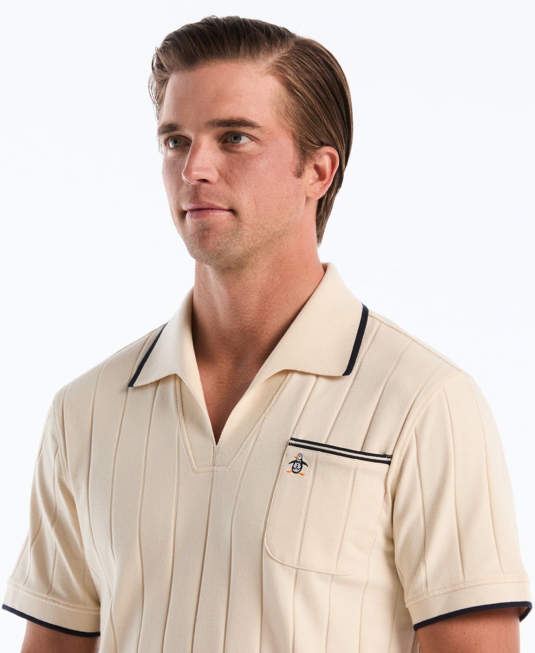 Cotton Rib Open Collar Polo (Birch) 