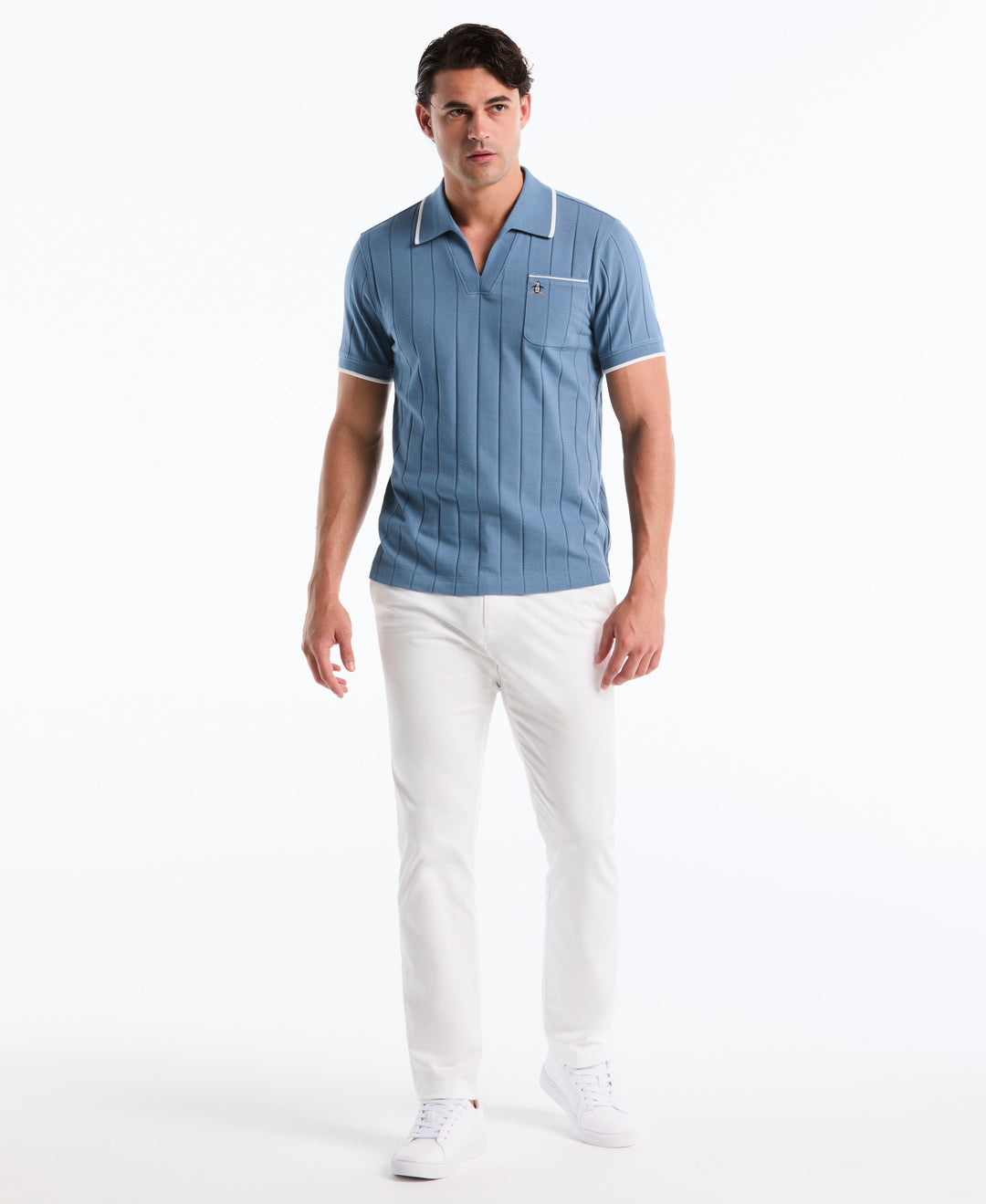 Cotton Rib Open Collar Polo (Copen Blue) 