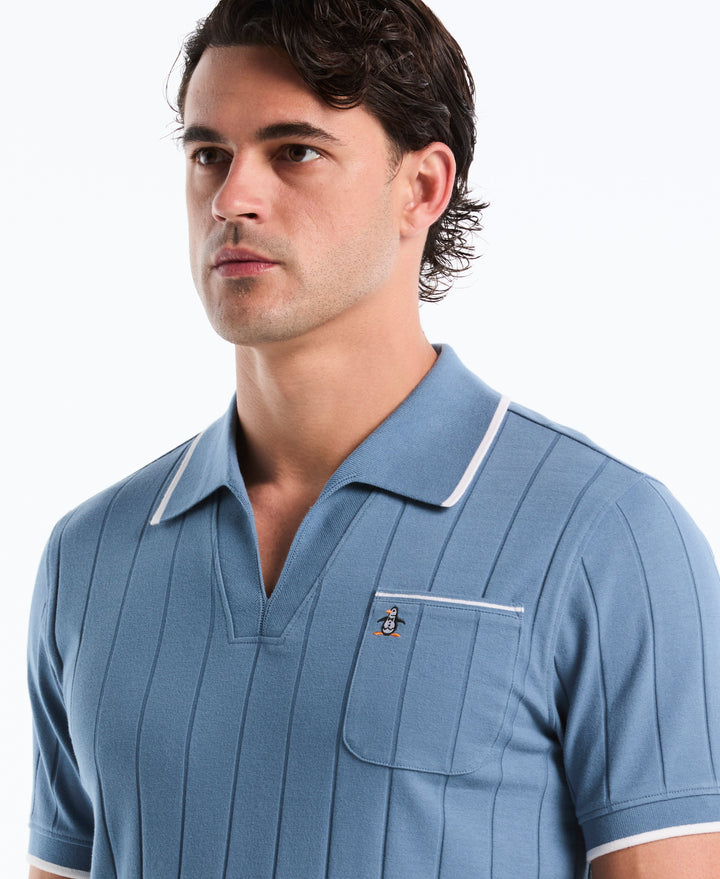 Cotton Rib Open Collar Polo (Copen Blue) 