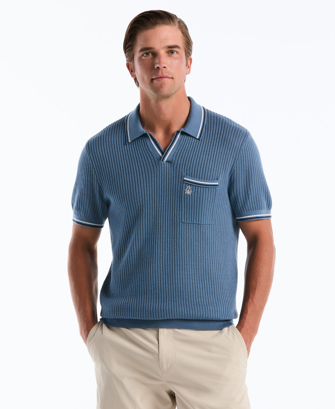 Ribbed Johnny Collar Sweater Polo (Copen Blue) 