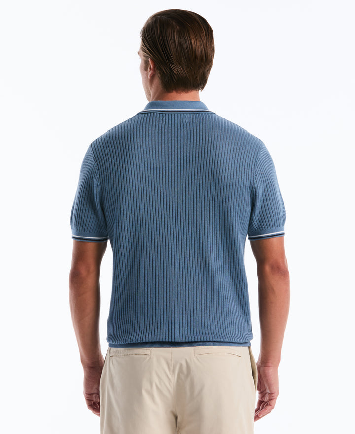 Ribbed Johnny Collar Sweater Polo (Copen Blue) 