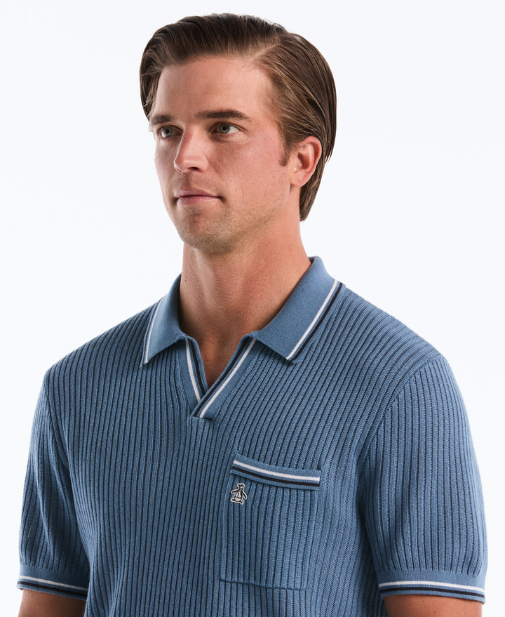Ribbed Johnny Collar Sweater Polo (Copen Blue) 