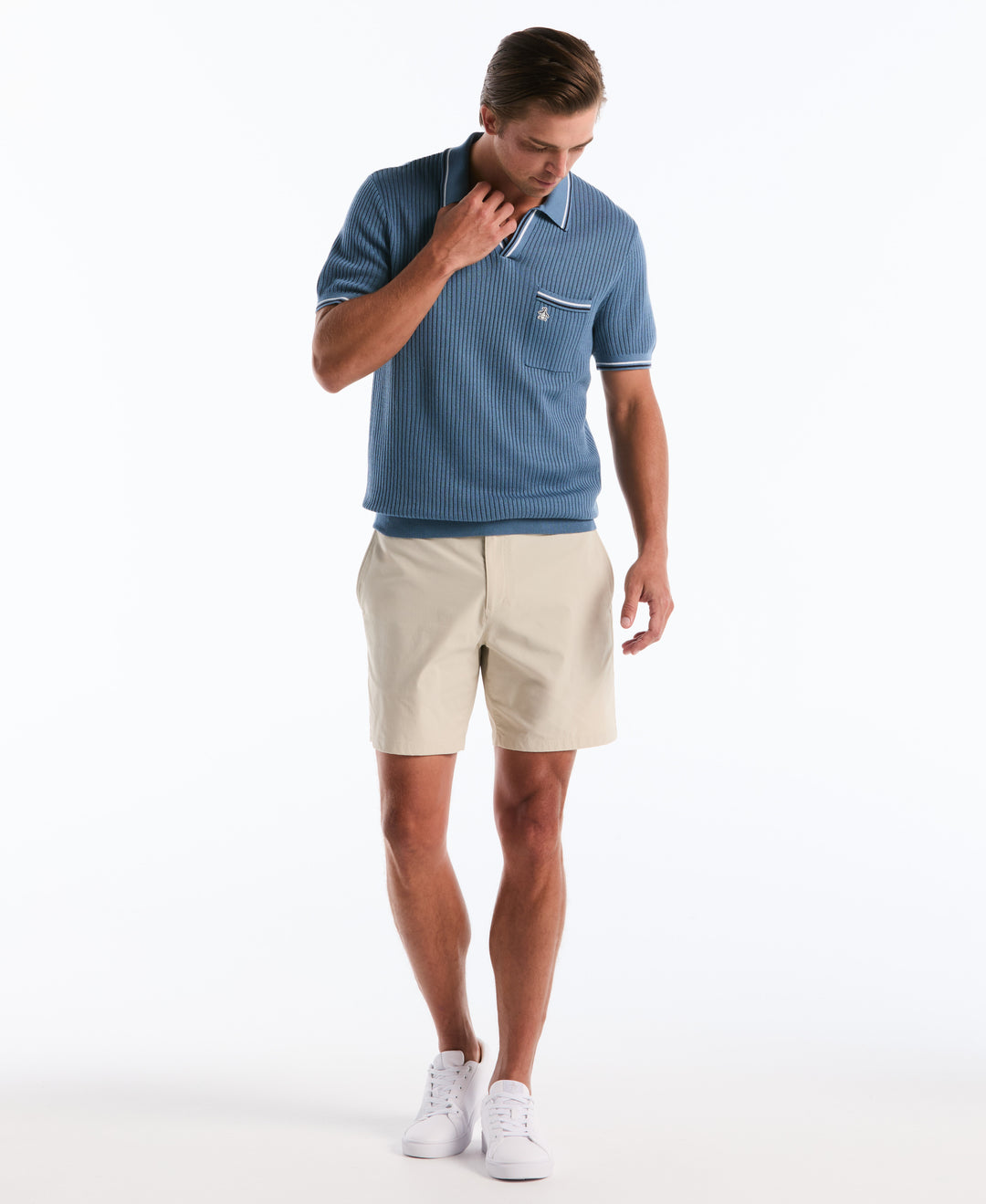 Ribbed Johnny Collar Sweater Polo (Copen Blue) 