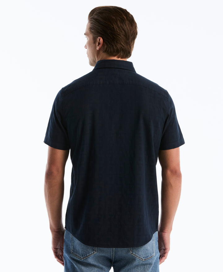 Cotton Short Sleeve Dobby Check Shirt (Dark Sapphire) 