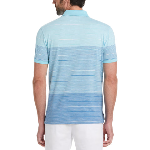 Cotton Slub Color Block Stripe Polo (Blue Topaz) 