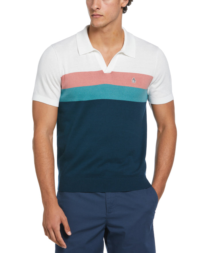 Cotton Jersey Chest Stripe Sweater Polo  (Blue Wing Teal) 