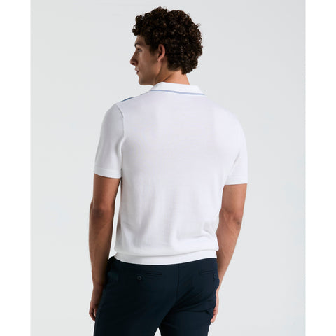 Cotton Jersey Stripe Sweater Polo (Bright White) 