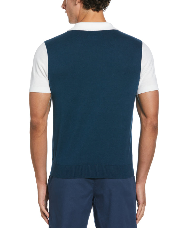 Cotton Jersey Chest Stripe Sweater Polo  (Blue Wing Teal) 
