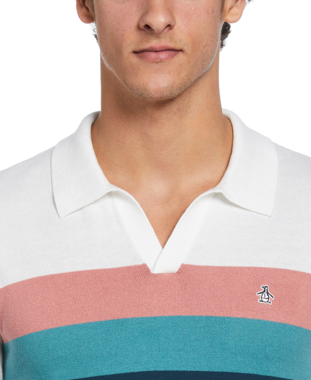 Cotton Jersey Chest Stripe Sweater Polo  (Blue Wing Teal) 