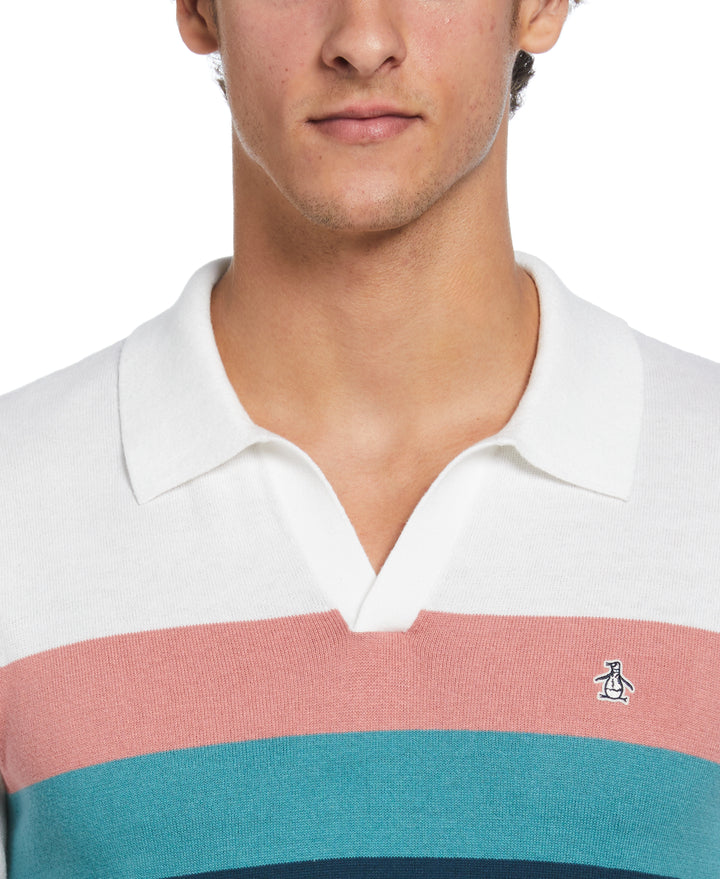 Cotton Jersey Chest Stripe Sweater Polo  (Blue Wing Teal) 