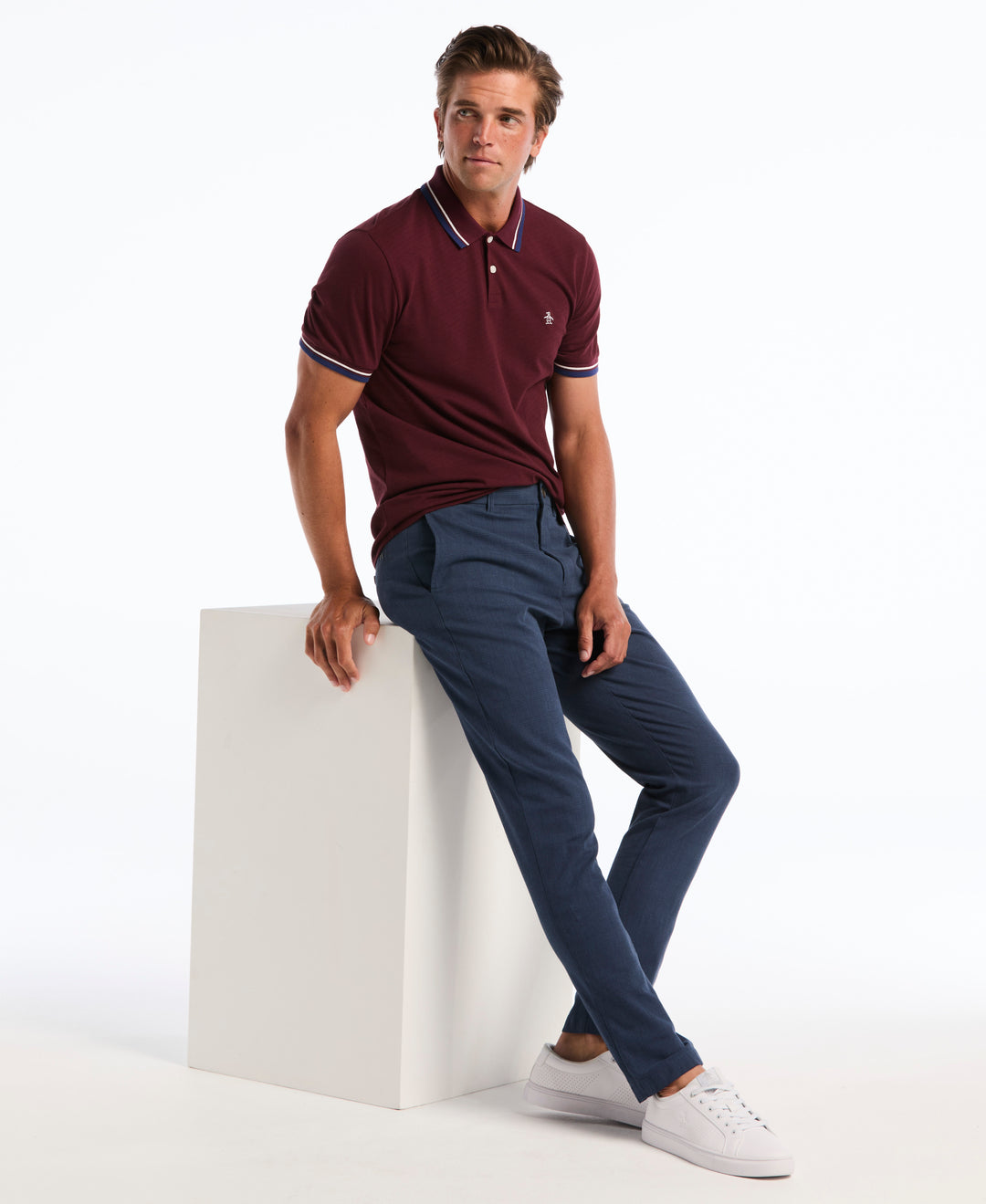 Cotton Tencel Plaid Flat Front Pant (Sargasso Sea) 