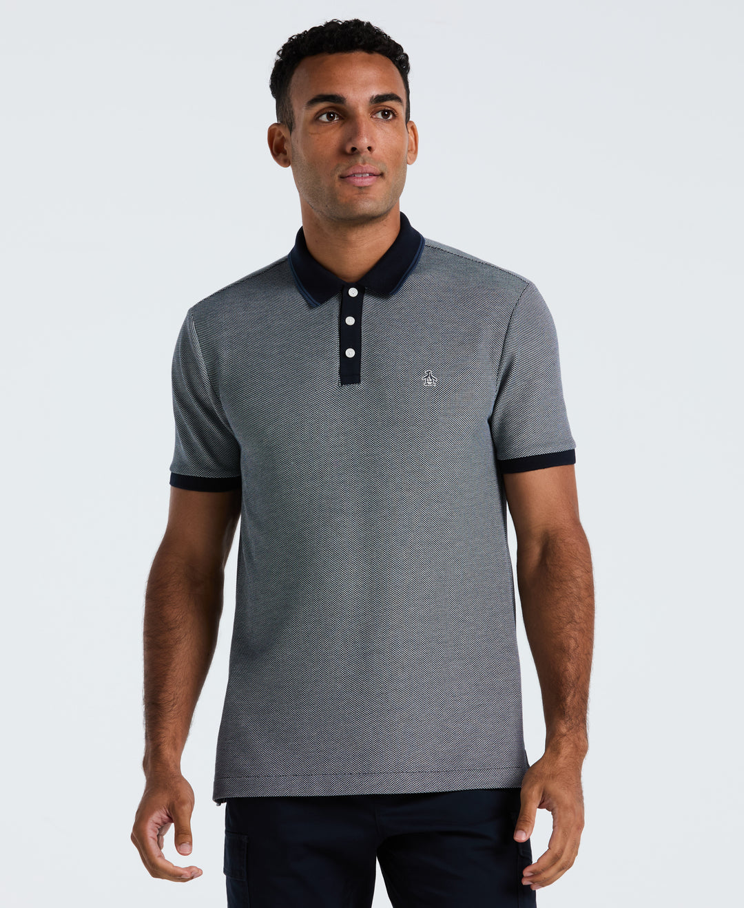 Cotton Tricolor Pique Polo (Dark Sapphire) 