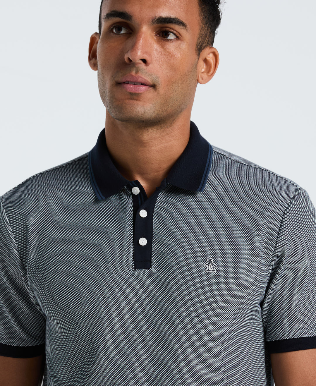 Cotton Tricolor Pique Polo (Dark Sapphire) 