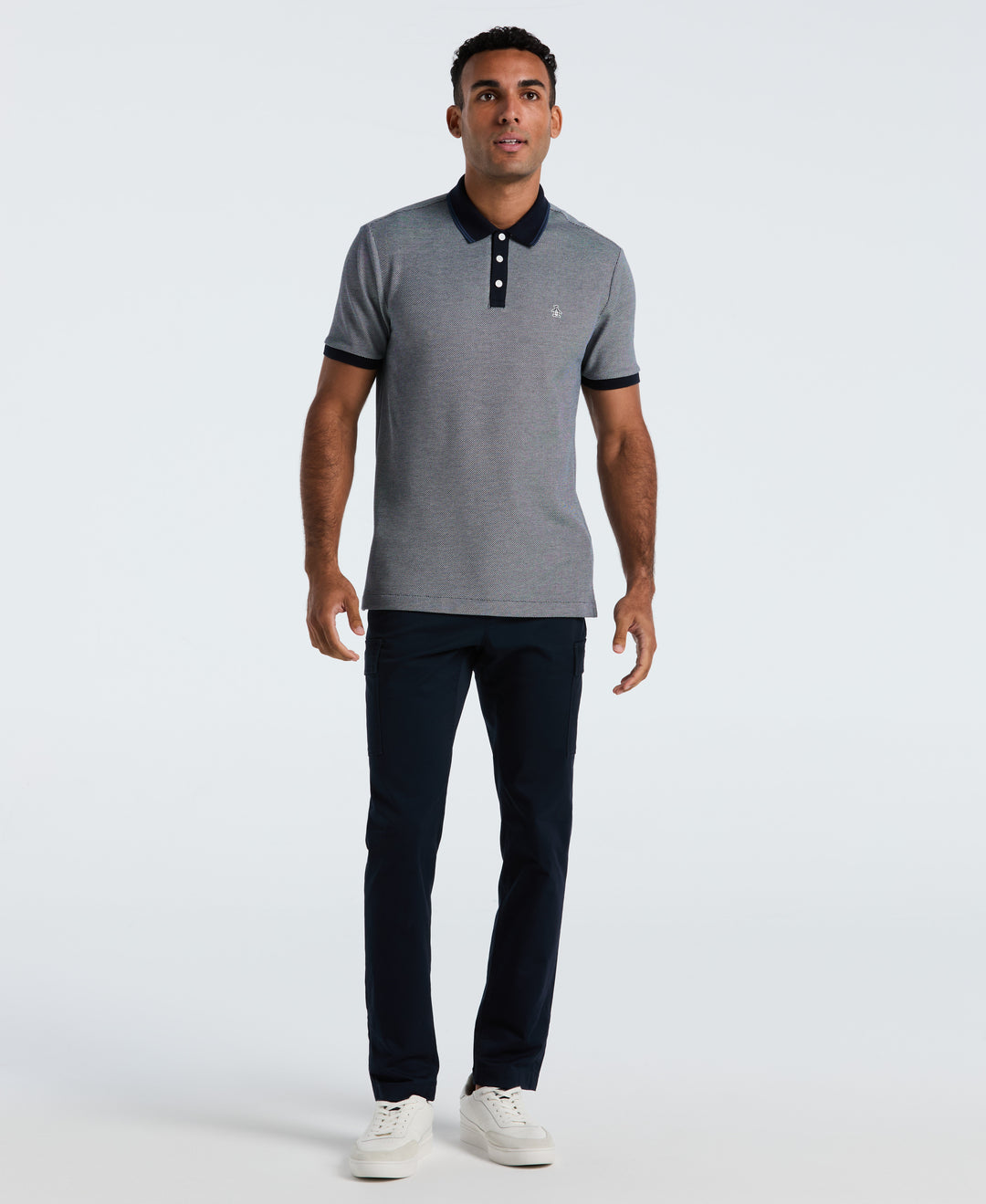 Cotton Tricolor Pique Polo (Dark Sapphire) 