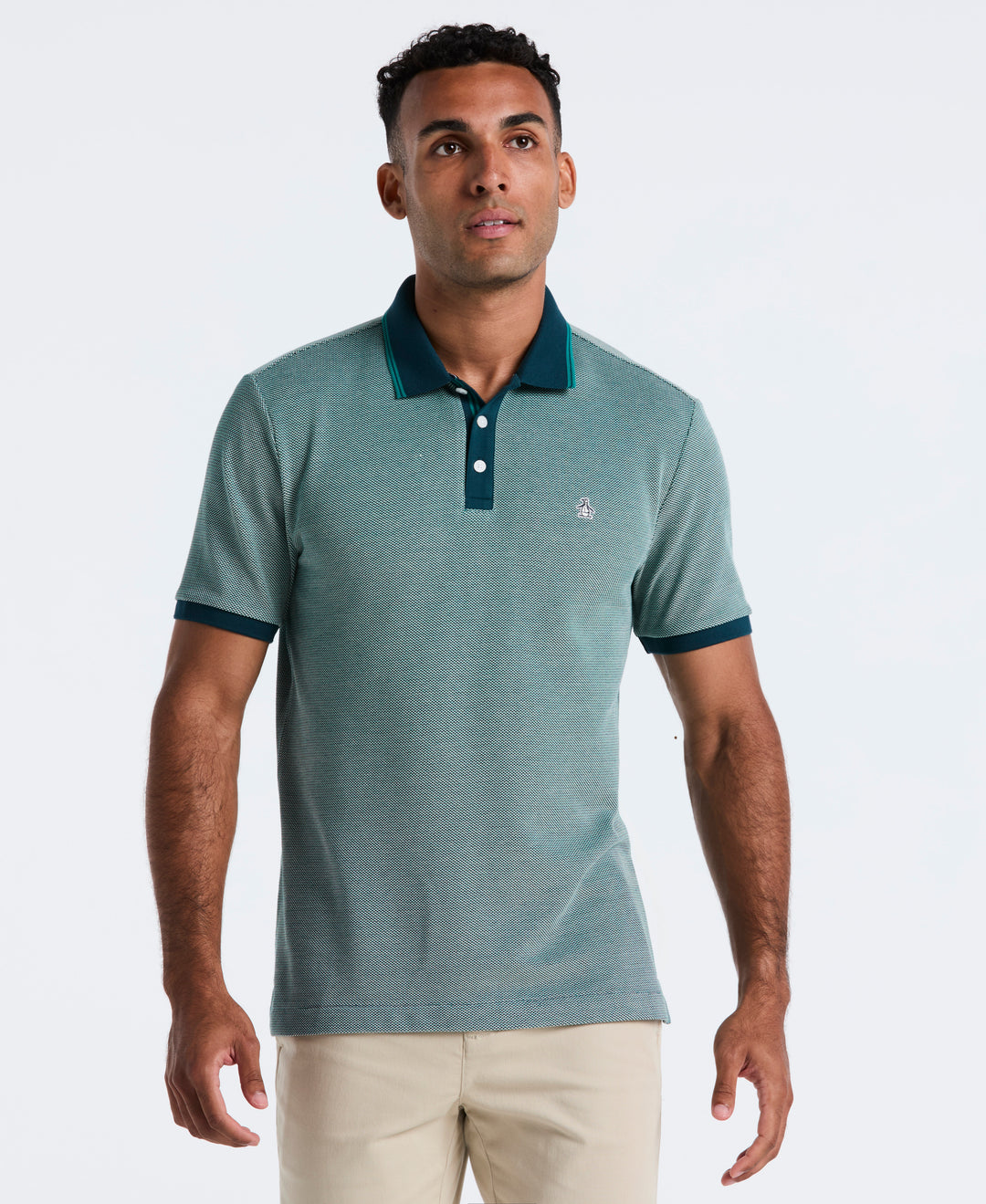 Cotton Tricolor Pique Polo (Reflecting Pond) 