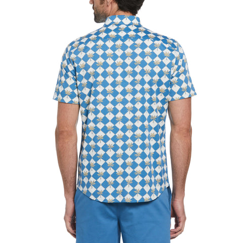 Cotton Twill Palm Tree Tile Shirt (Vallarta Blue) 