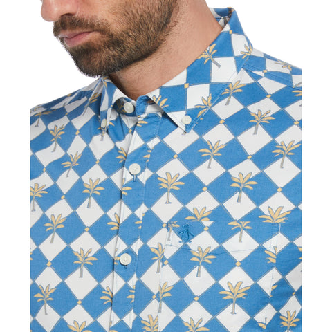 Cotton Twill Palm Tree Tile Shirt (Vallarta Blue) 