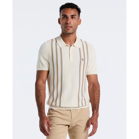 Cotton Vertical Stripe Sweater Polo (Birch) 