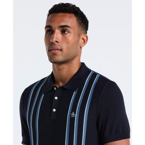 Cotton Vertical Stripe Sweater Polo (Dark Sapphire) 