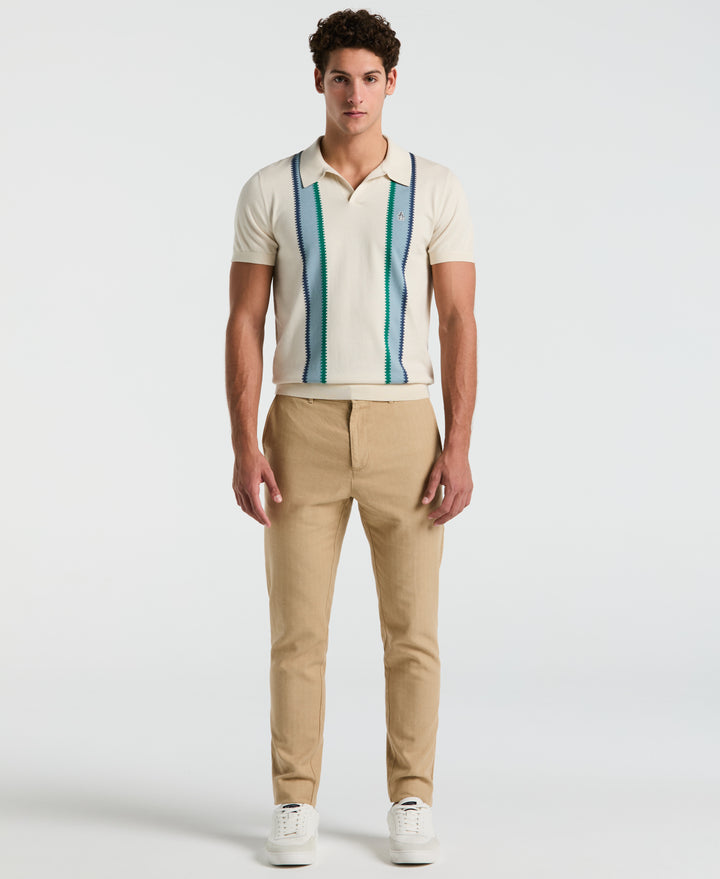 Cotton Vertical Stripe Sweater Polo (Birch) 