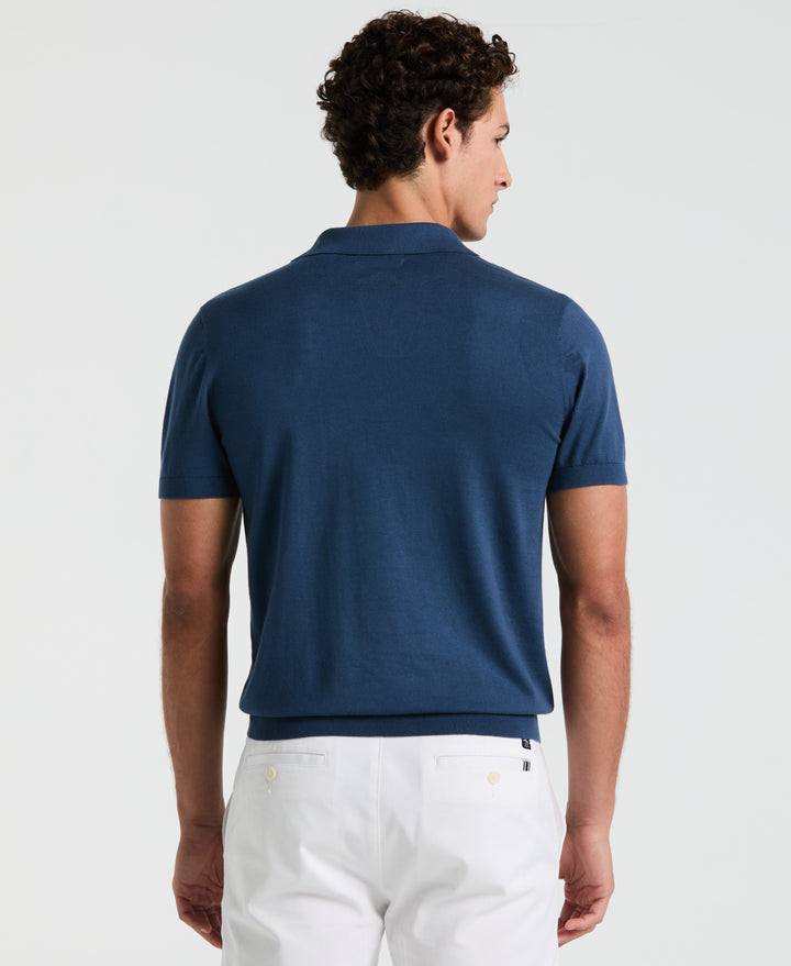 Cotton Vertical Stripe Sweater Polo (Sargasso Sea) 